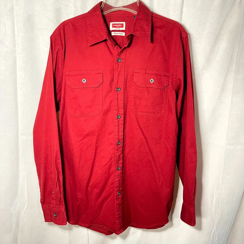 Wrangler Flex for Comfort Red Long Sleeve Button Up Work Shirt‎ Men's M/M